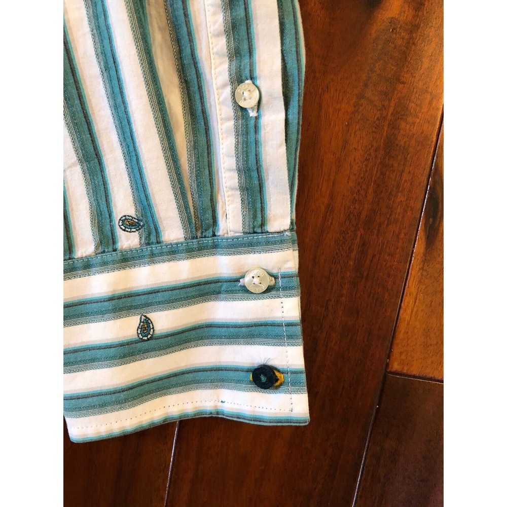 Nick (It) It Men's L Green Paisley Striped Long Sleeve Button Down Shirt - Picture 7 of 15